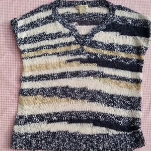 Lucky Brand Blue Tan Cotton Blend Bernice V-Neck Sleeveless Knit Top